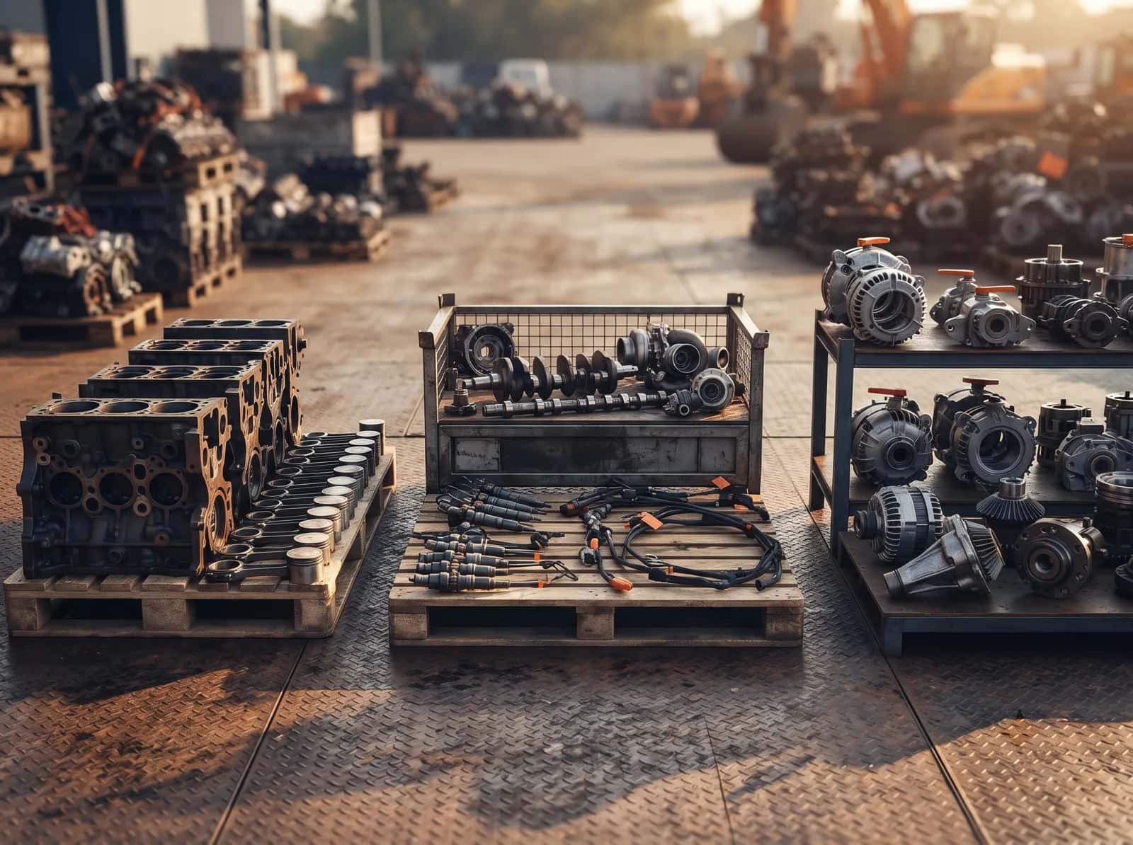 Used motor parts and industrial metal scrap